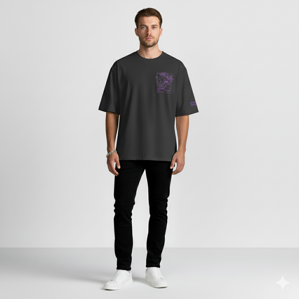 T-shirt Oversize Brodé – Composition Florale 1985 en Coton Lourd 425GSM