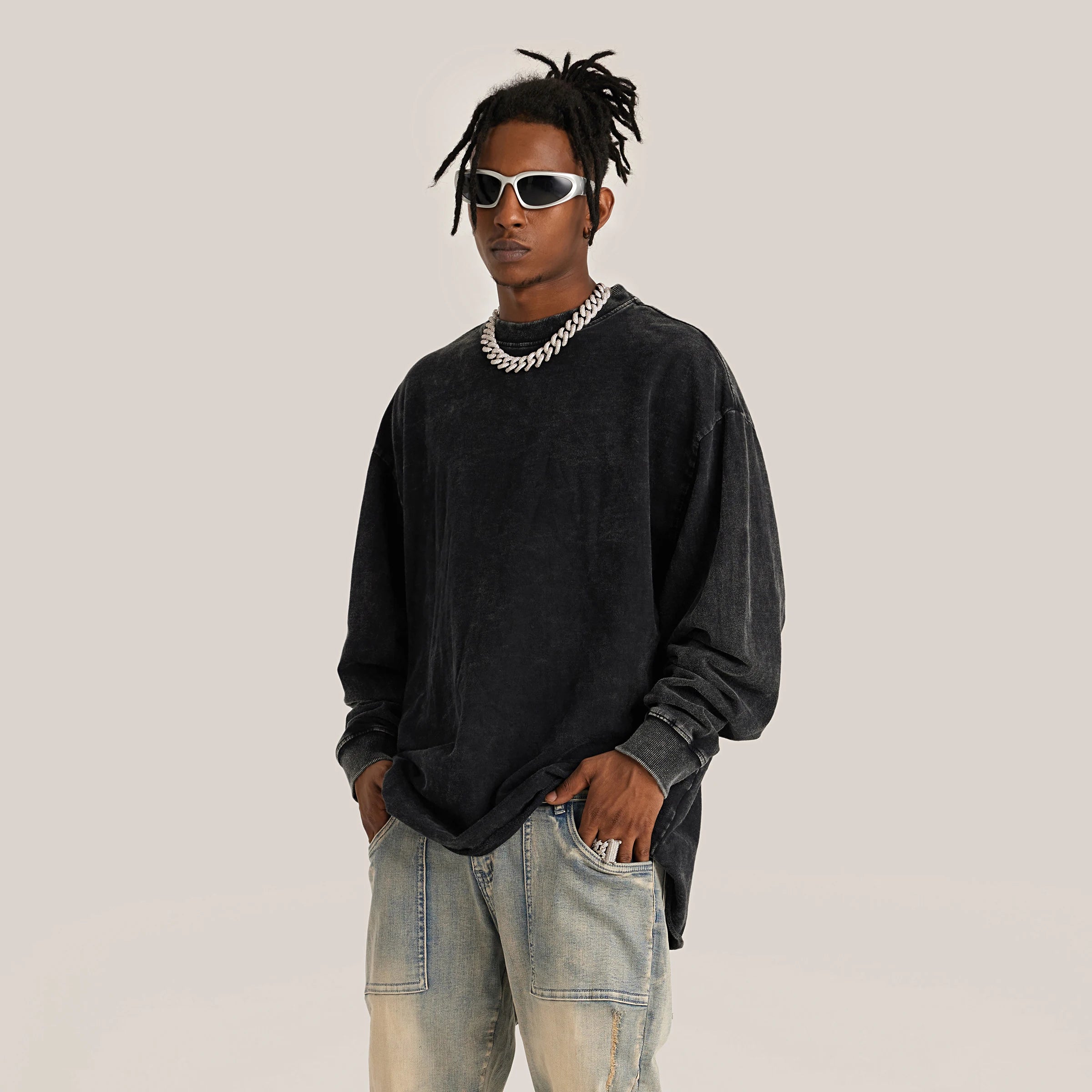 KUNO – 260g | Long Sleeve Délavé à Ourlet Brut