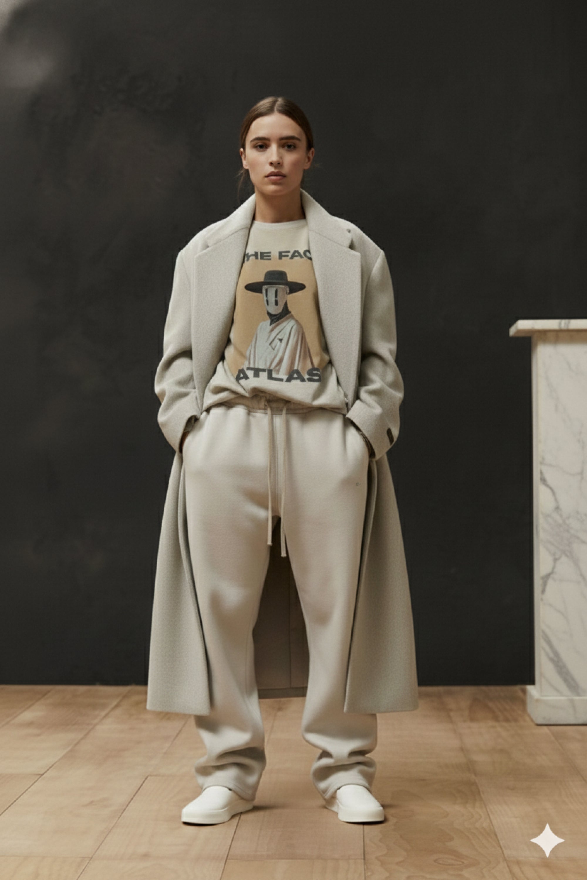 T-Shirt Boxy Fit 280GSM – Masque Minimaliste Beige « Le Pèlerin Muet »