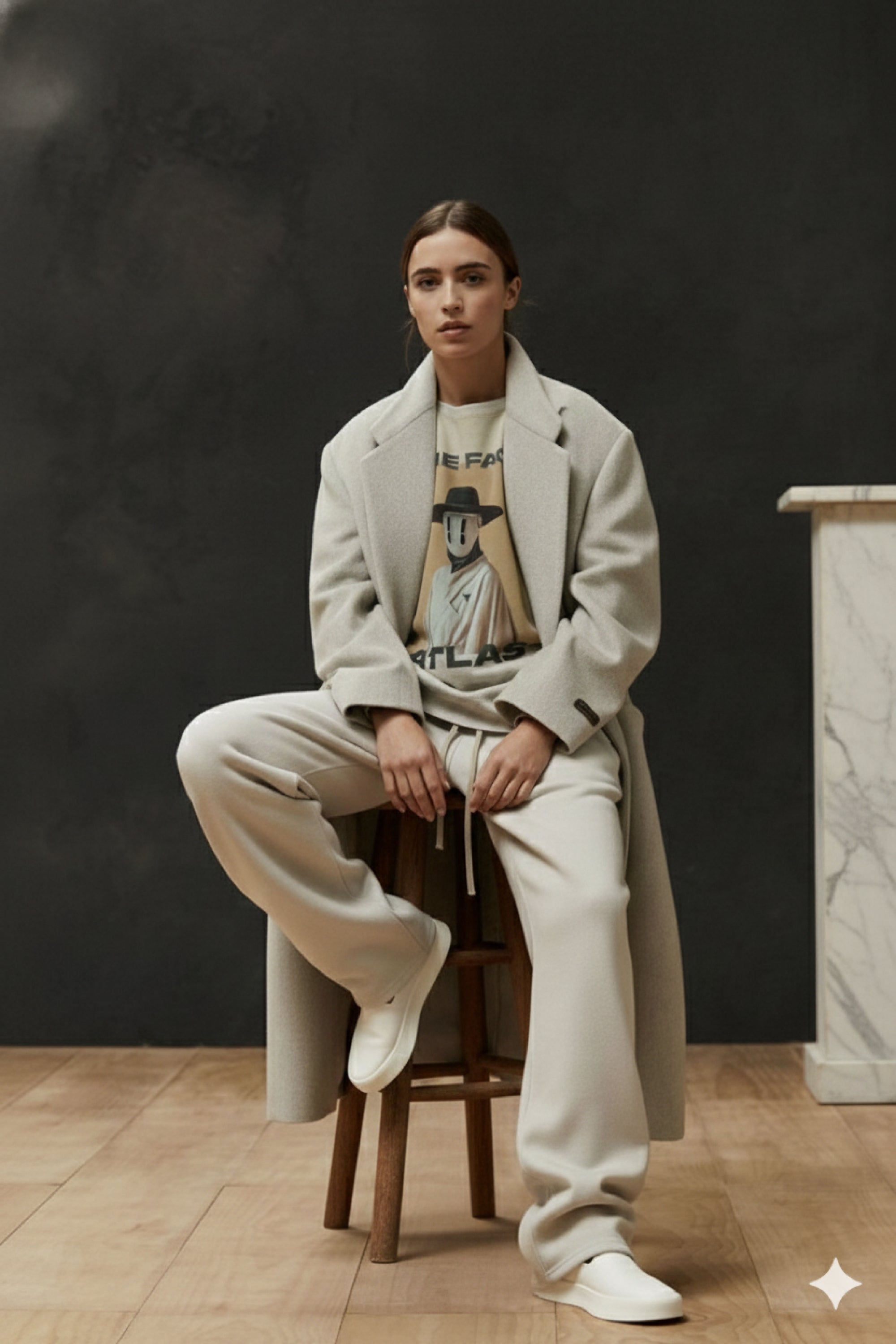 T-Shirt Boxy Fit 280GSM – Masque Minimaliste Beige « Le Pèlerin Muet »