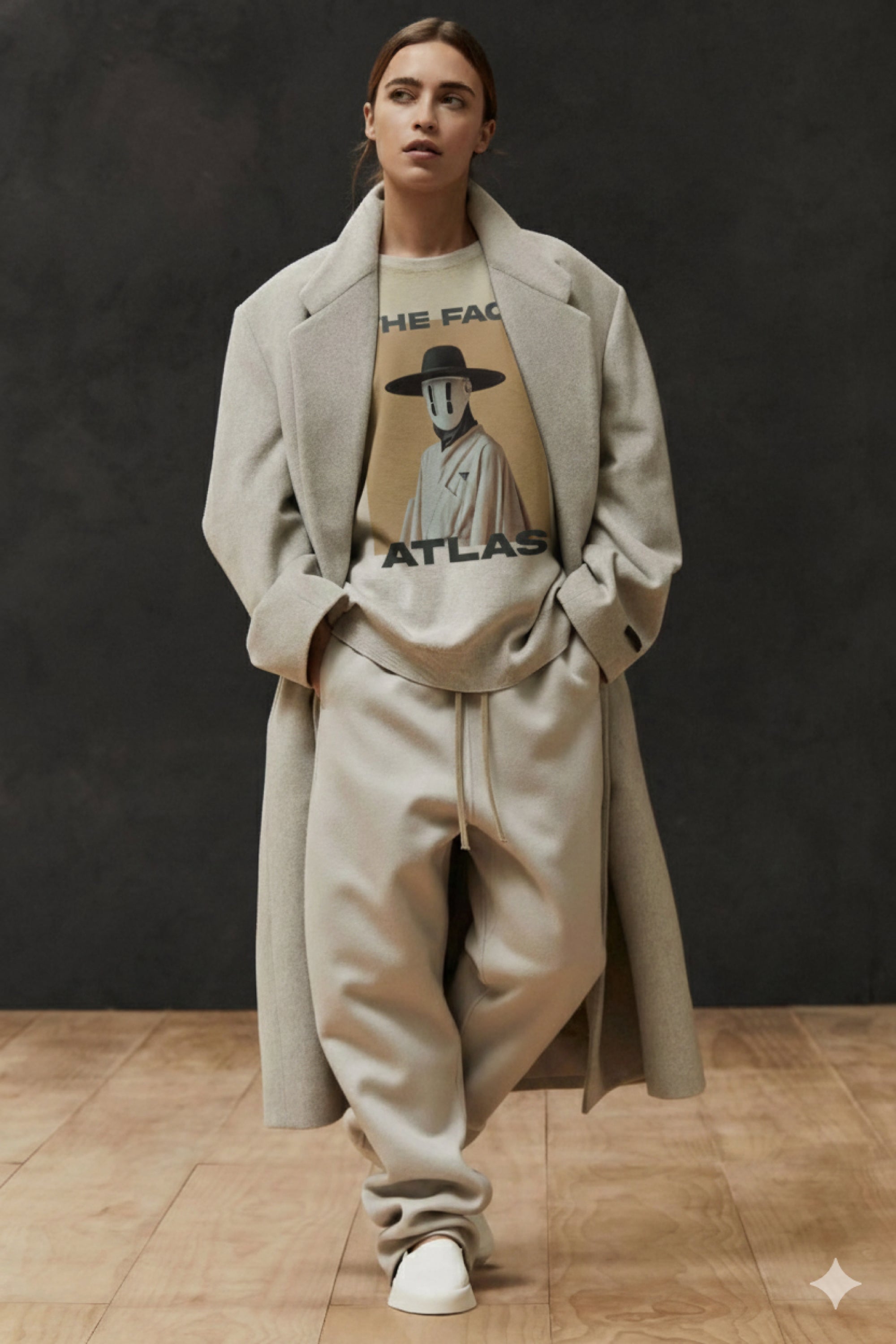 T-Shirt Boxy Fit 280GSM – Masque Minimaliste Beige « Le Pèlerin Muet »