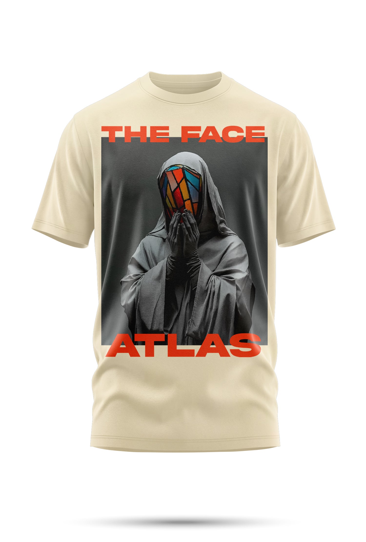 T-Shirt Boxy Fit 280GSM Beige – Masque Vitrail « Le Visage en Éclats »