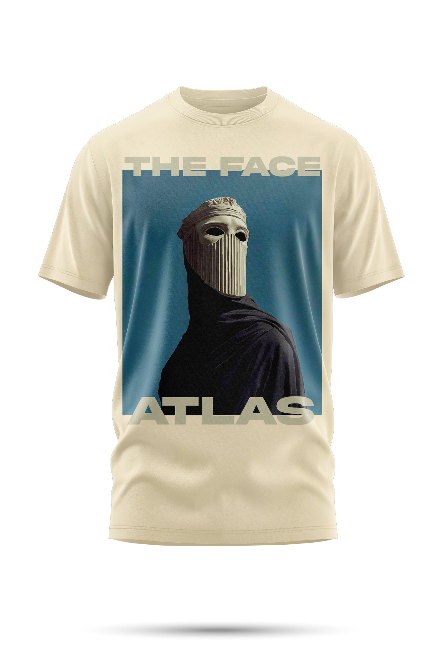 T-Shirt Boxy Fit 280GSM Bleu Nuit – Artwork Masque Statuaire