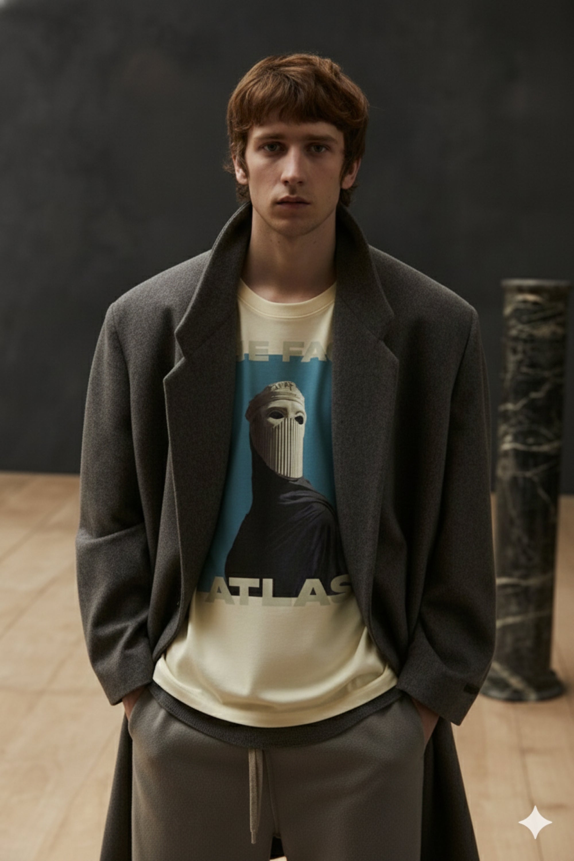 T-Shirt Boxy Fit 280GSM Bleu Nuit – Artwork Masque Statuaire