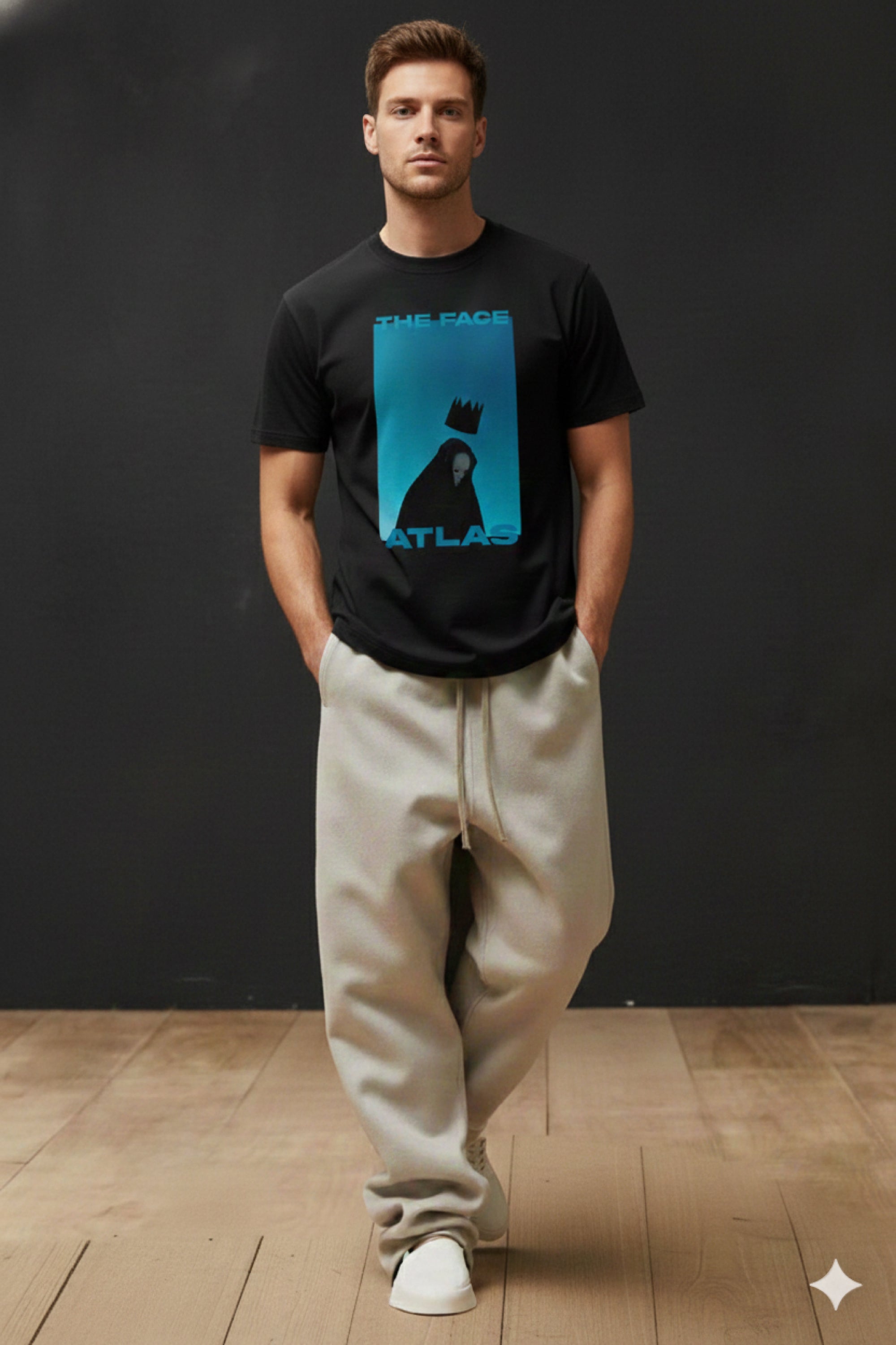 T-Shirt Boxy Fit 280GSM Bleu Ciel – Artwork « Couronne Perdue »