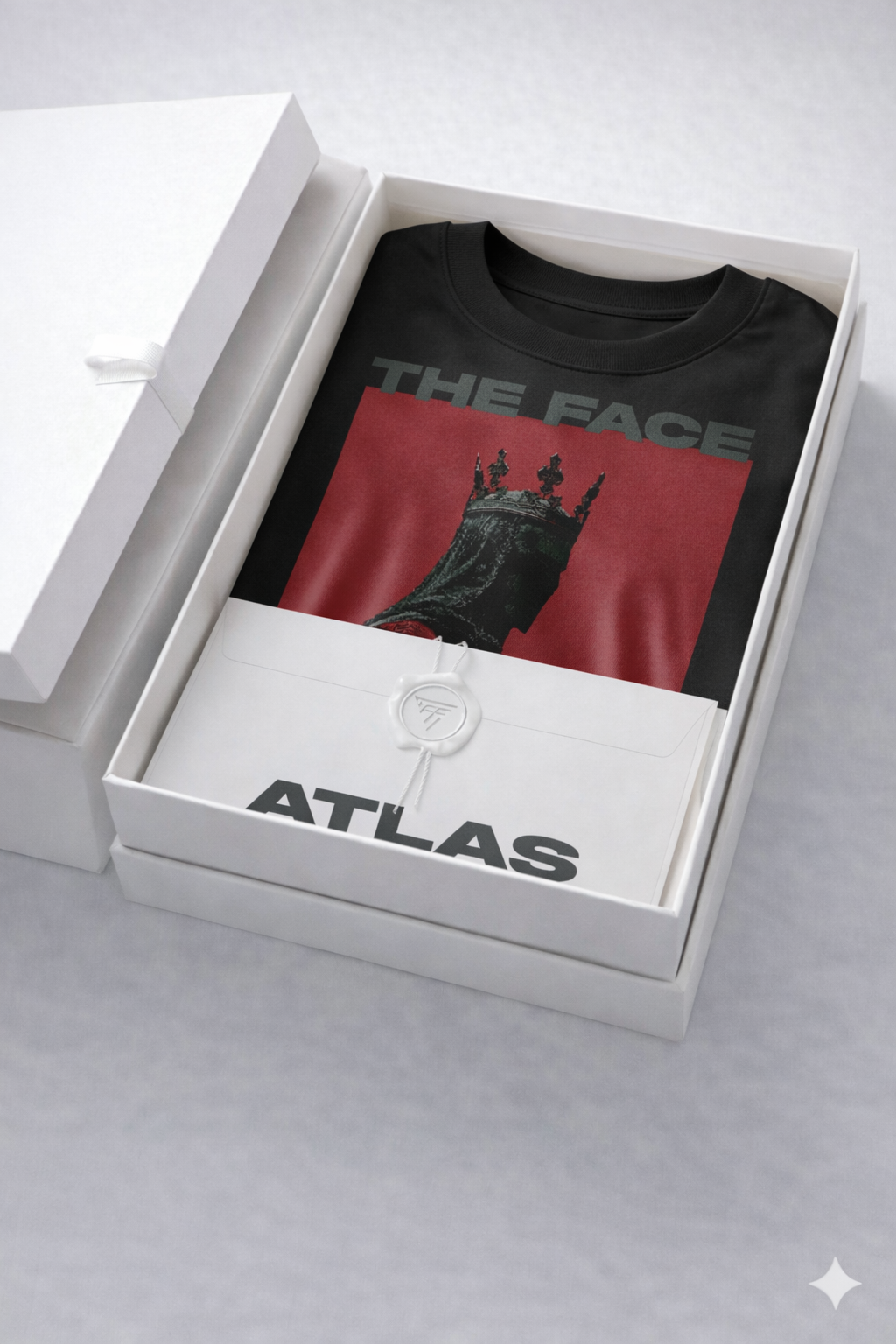 T-Shirt Boxy Fit 280GSM – Artwork Rouge Impérial « Le Roi Sans Visage »