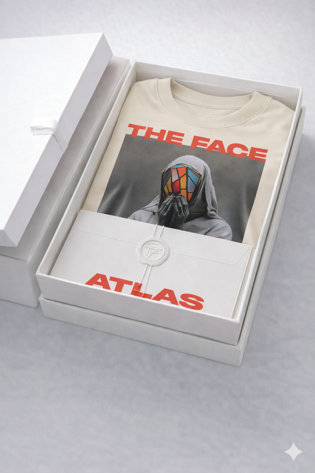 T-Shirt Boxy Fit 280GSM Beige – Masque Vitrail « Le Visage en Éclats »