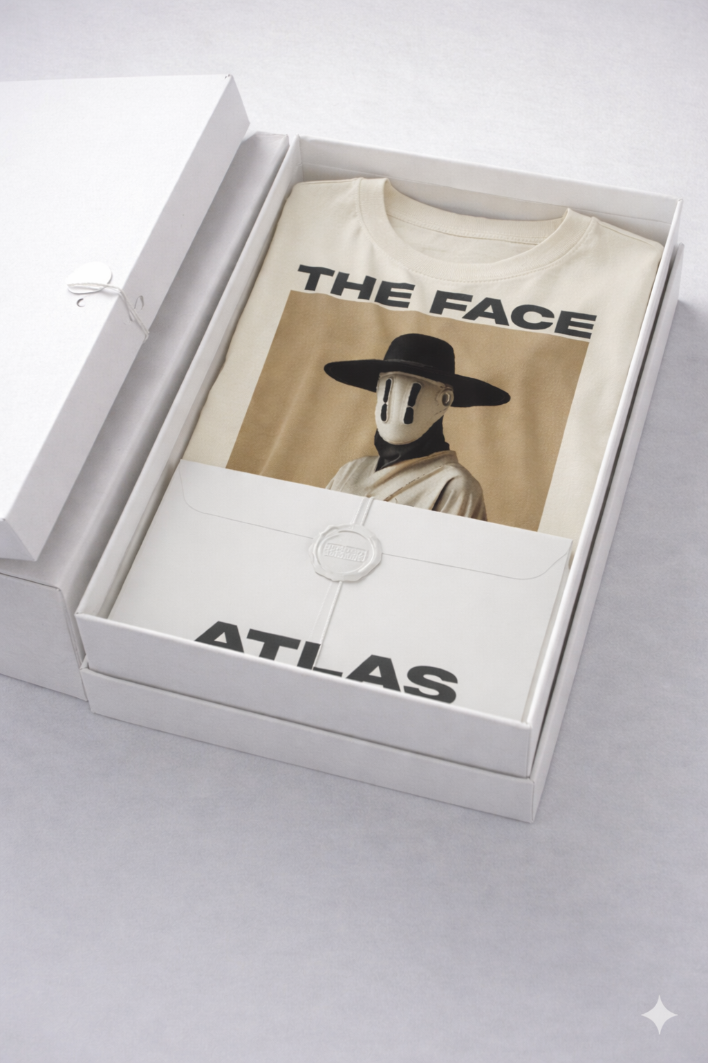 T-Shirt Boxy Fit 280GSM – Masque Minimaliste Beige « Le Pèlerin Muet »