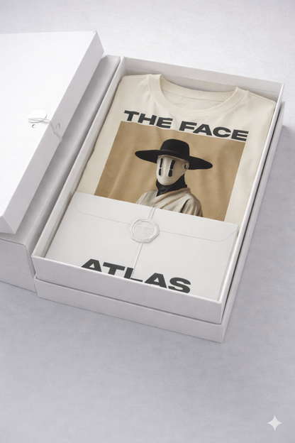 T-Shirt Boxy Fit 280GSM – Masque Minimaliste Beige « Le Pèlerin Muet »