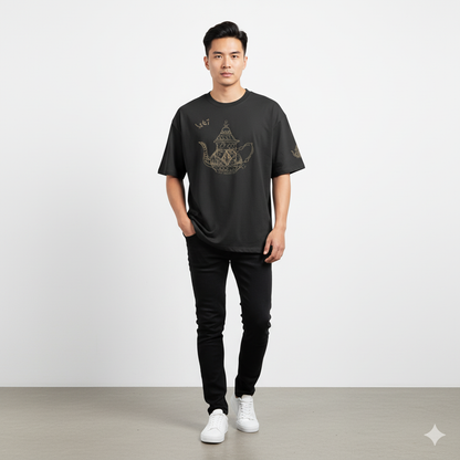 T-shirt Oversize Brodé Thé Marocain – Coton Lourd 425GSM