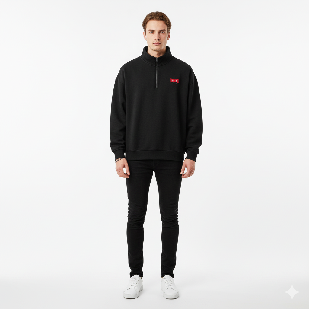 SWEAT DEMI-ZIP RUBAN ROUGE 380 G/M²