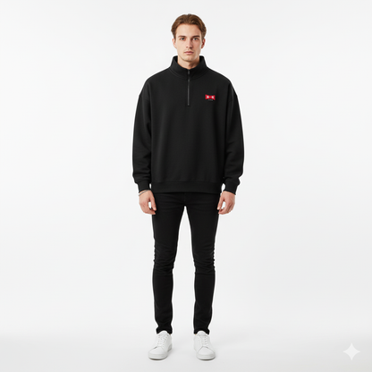 SWEAT DEMI-ZIP RUBAN ROUGE 380 G/M²