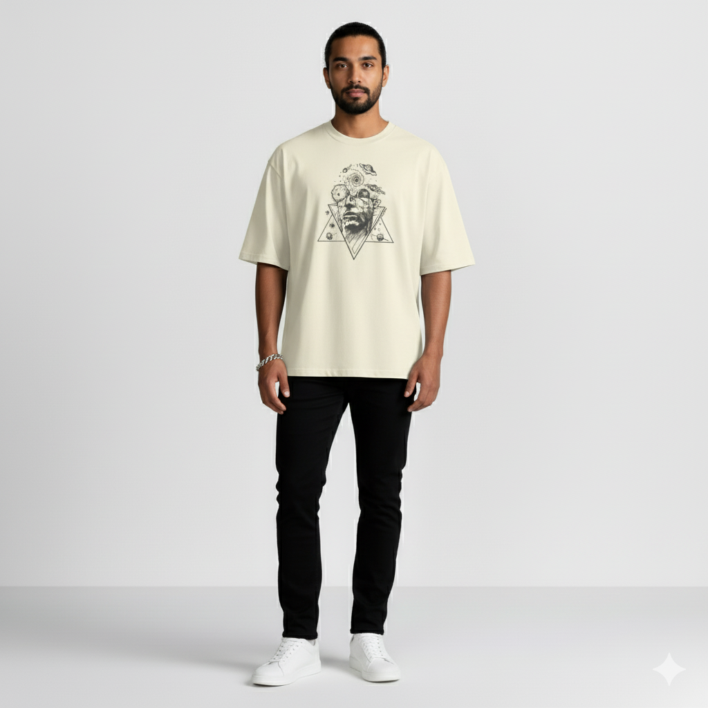 T-shirt Oversize Brodé – Vision Cosmique en Coton Lourd 425GSM