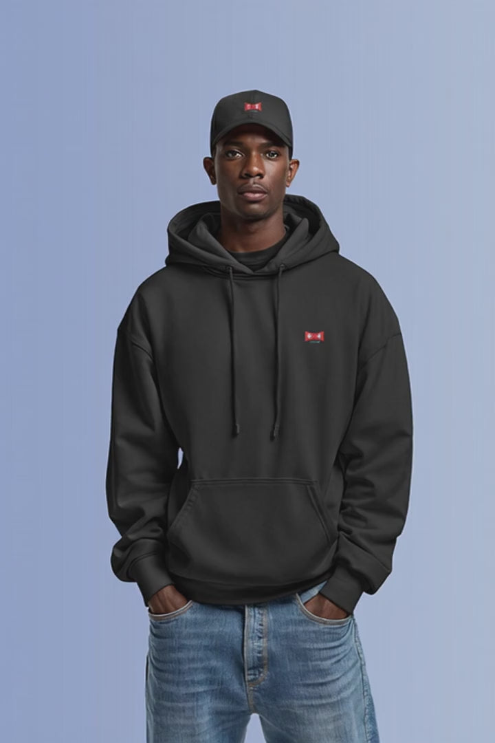 Charger la vidéo: Sweat à Capuche Ruban Rouge – Oversize Premium 440g/m²