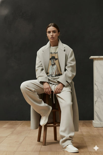 T-Shirt Boxy Fit 280GSM – Masque Minimaliste Beige « Le Pèlerin Muet »