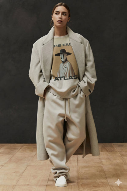 T-Shirt Boxy Fit 280GSM – Masque Minimaliste Beige « Le Pèlerin Muet »