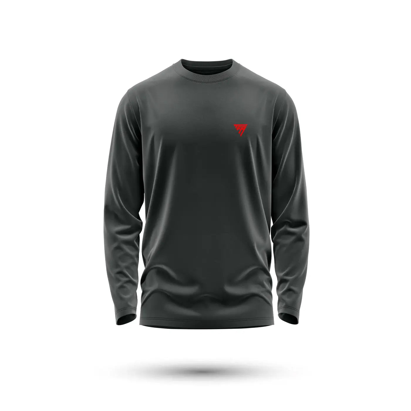 T-shirt manches longues 220g maroc gris foncé avec logo triangle rouge sur la poitrine en coton