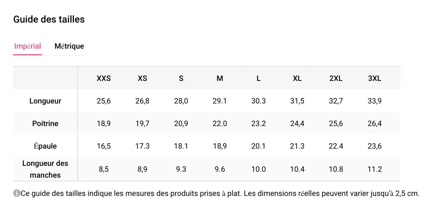 Guide des tailles vêtements - Trouvez votre taille idéale