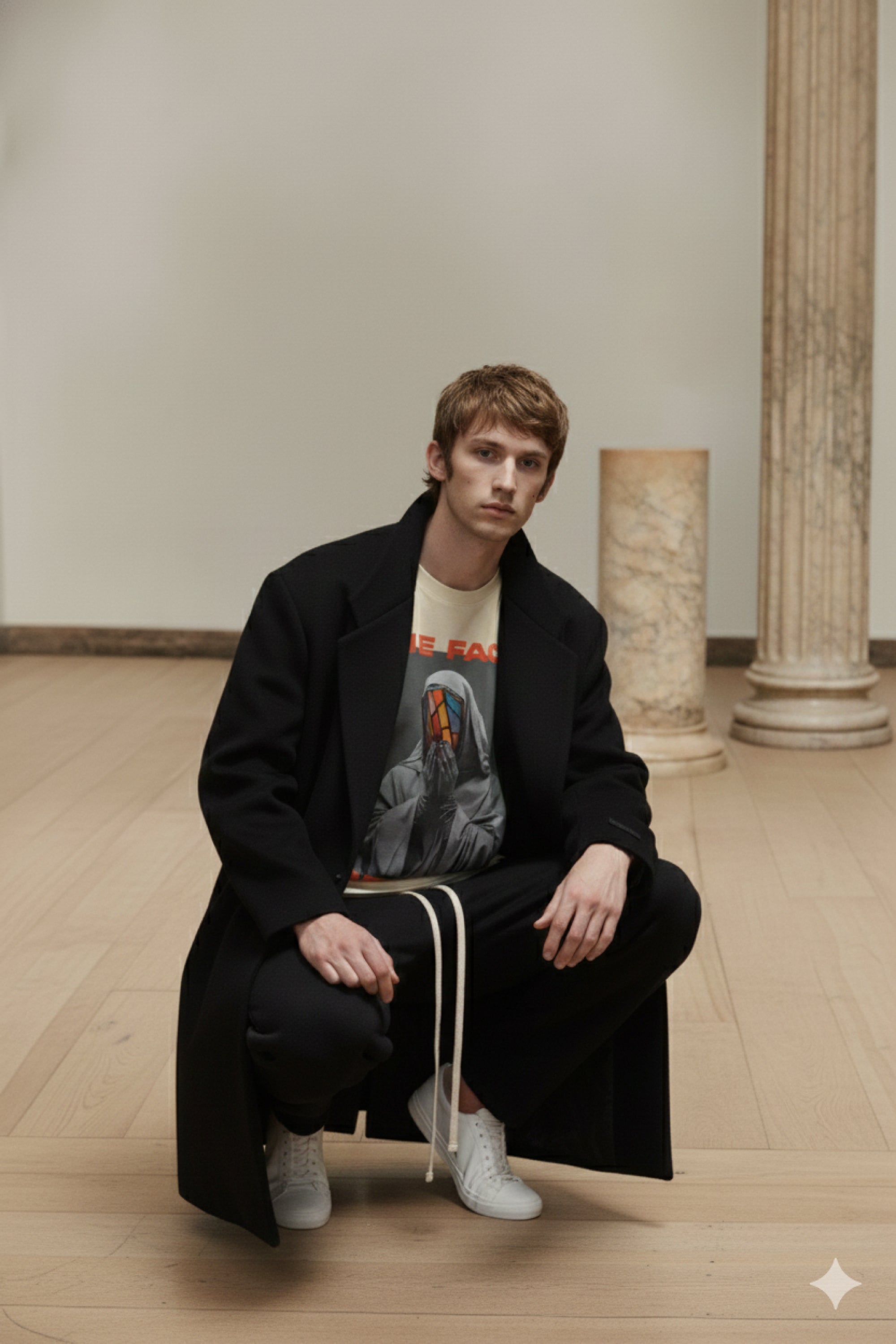 T-Shirt Boxy Fit 280GSM Beige – Masque Vitrail « Le Visage en Éclats »