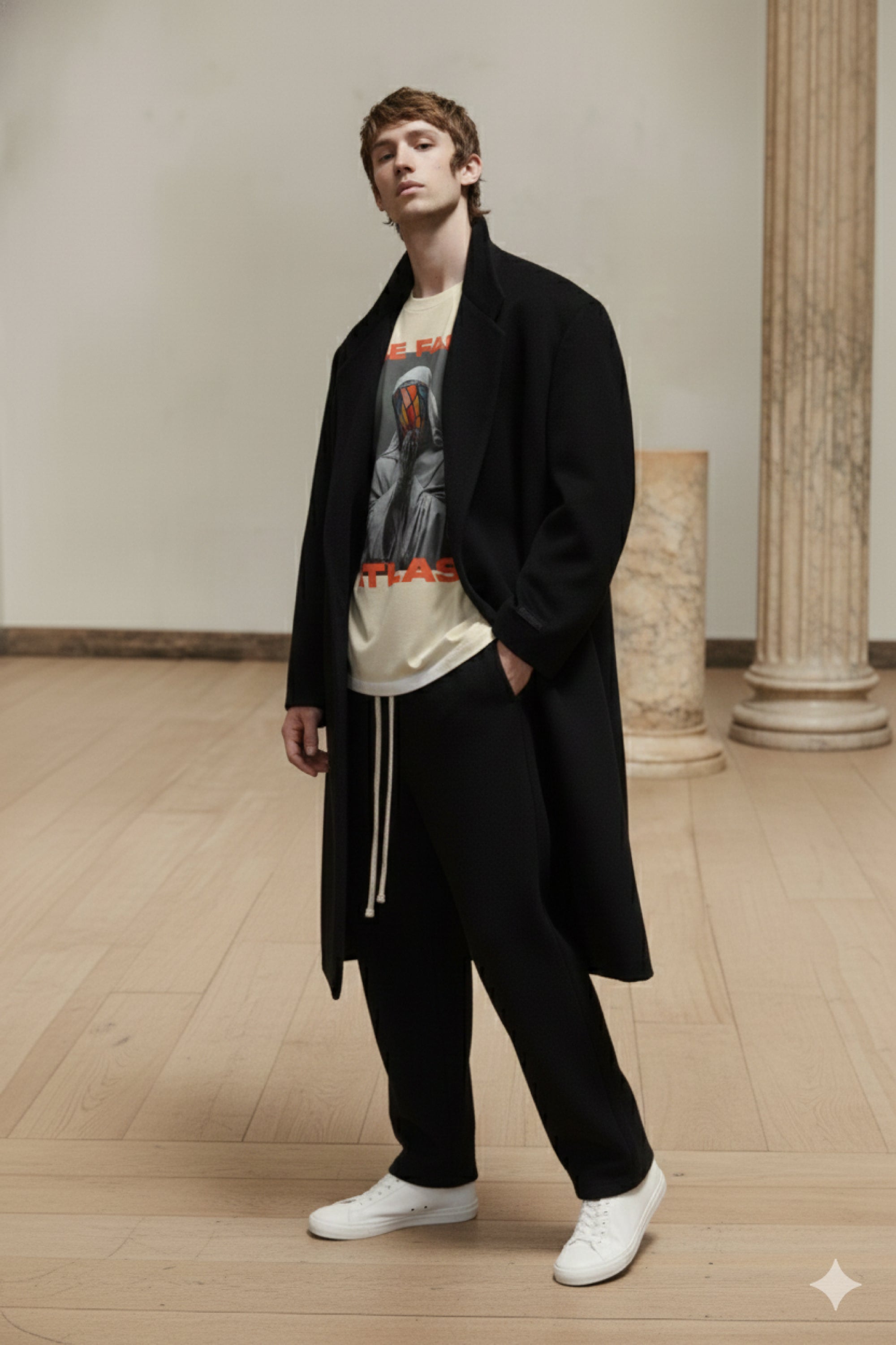 T-Shirt Boxy Fit 280GSM Beige – Masque Vitrail « Le Visage en Éclats »