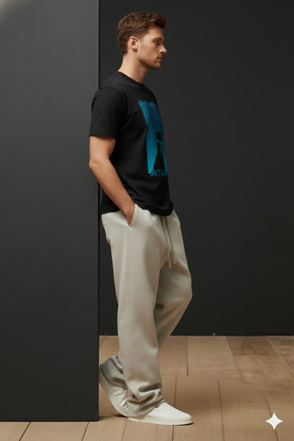 T-Shirt Boxy Fit 280GSM Bleu Ciel – Artwork « Couronne Perdue »