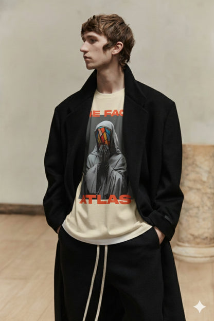 T-Shirt Boxy Fit 280GSM Beige – Masque Vitrail « Le Visage en Éclats »