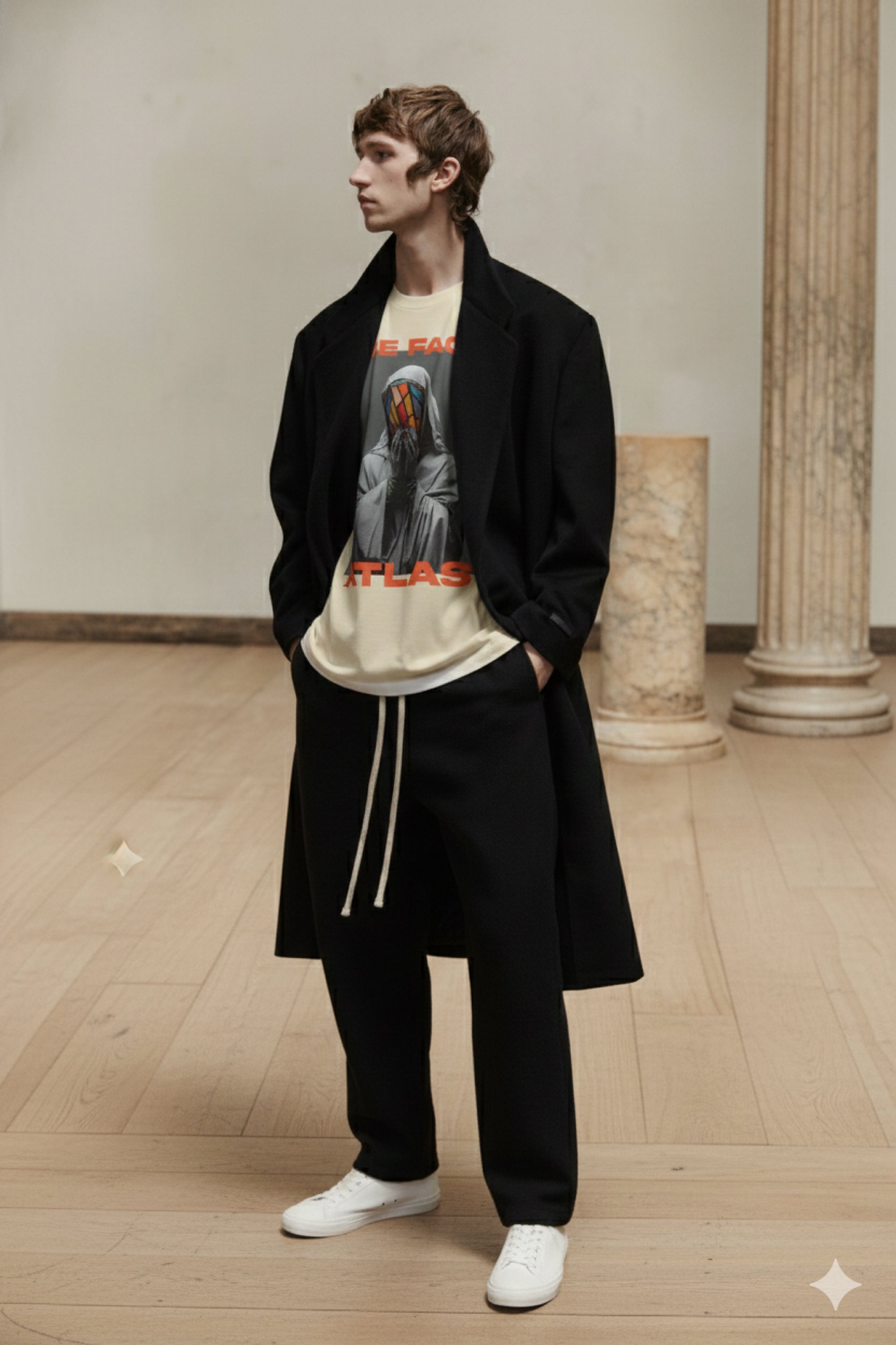 T-Shirt Boxy Fit 280GSM Beige – Masque Vitrail « Le Visage en Éclats »