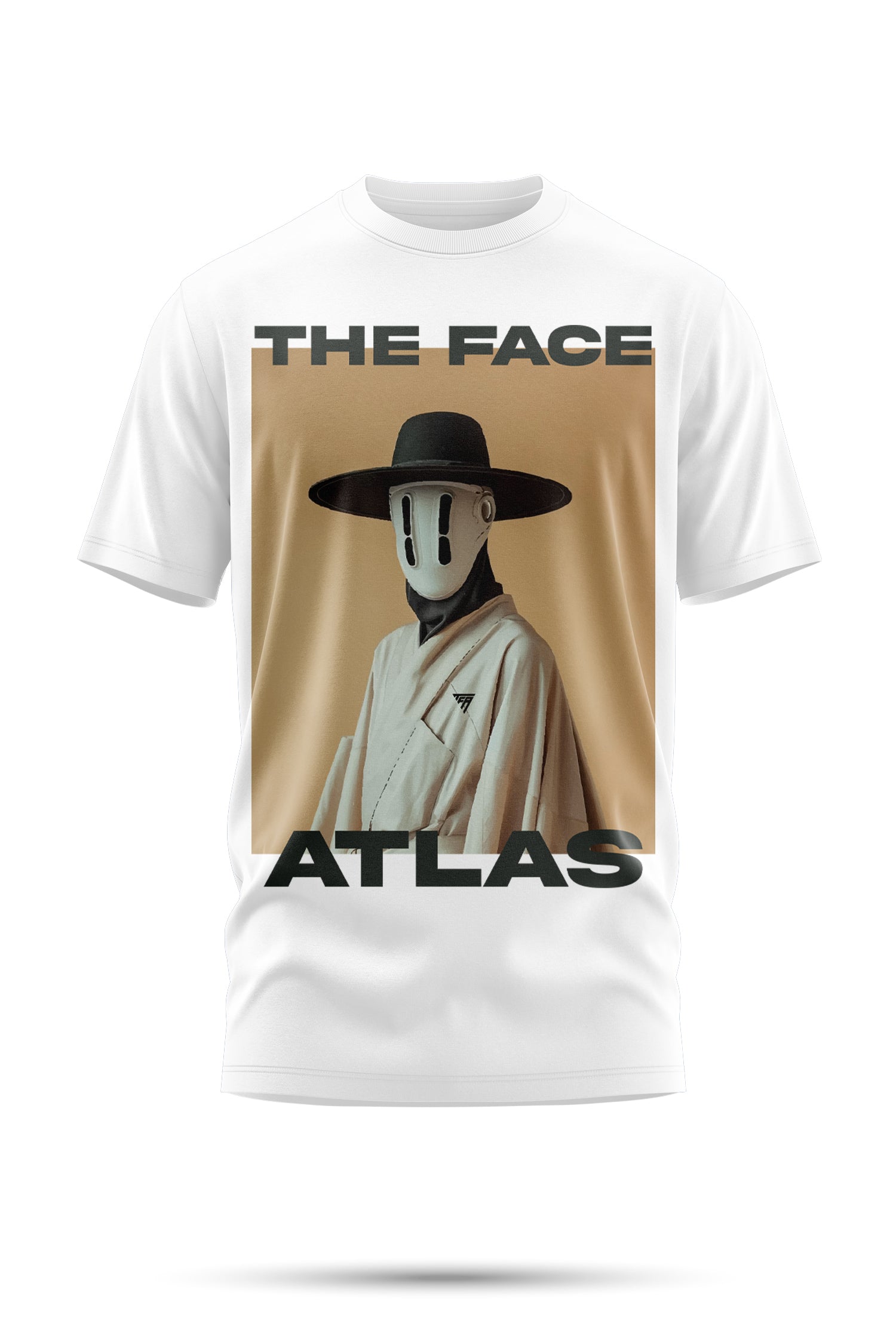 T-Shirt Boxy Fit 280GSM – Masque Minimaliste Beige « Le Pèlerin Muet »