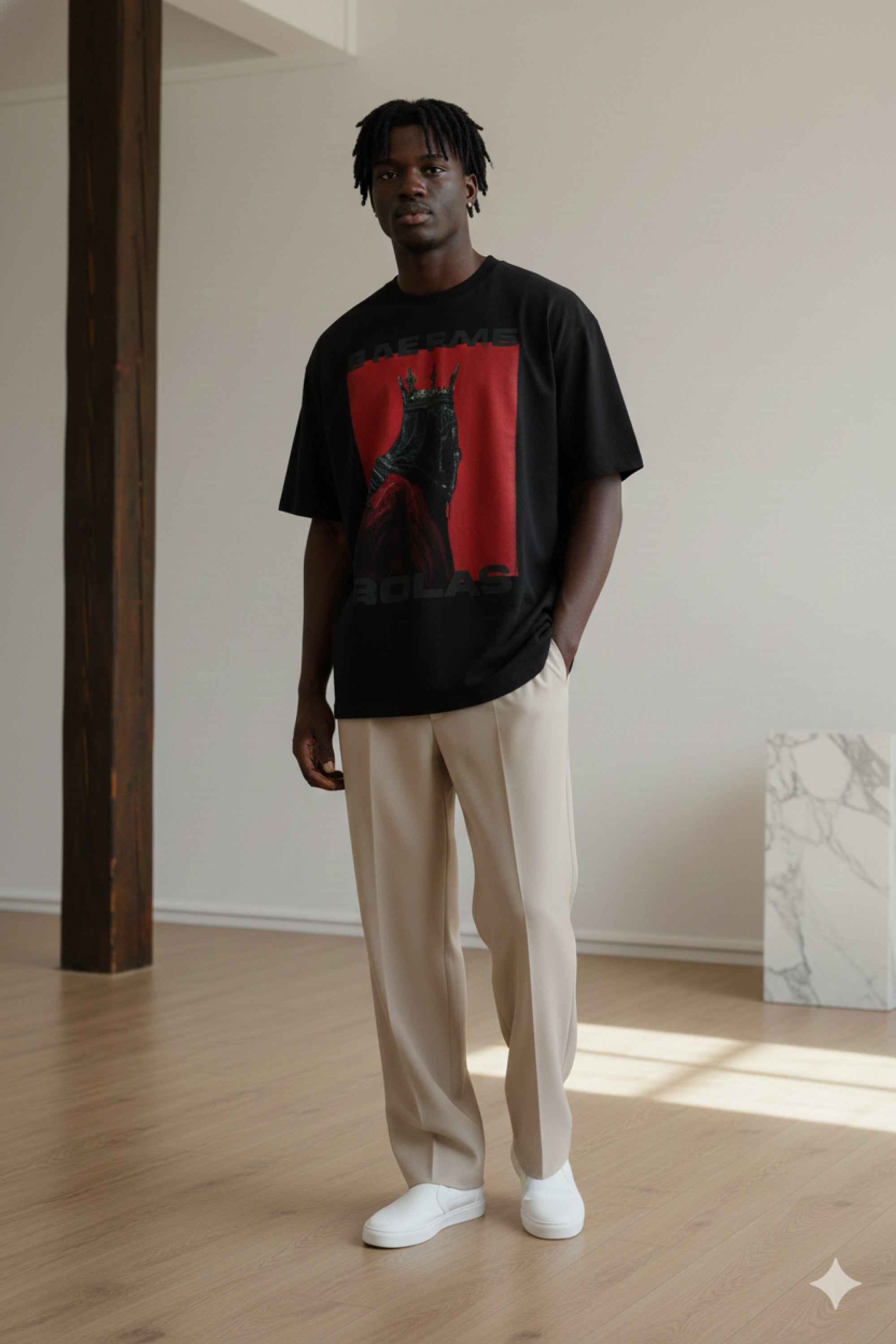 T-Shirt Boxy Fit 280GSM – Artwork Rouge Impérial « Le Roi Sans Visage »