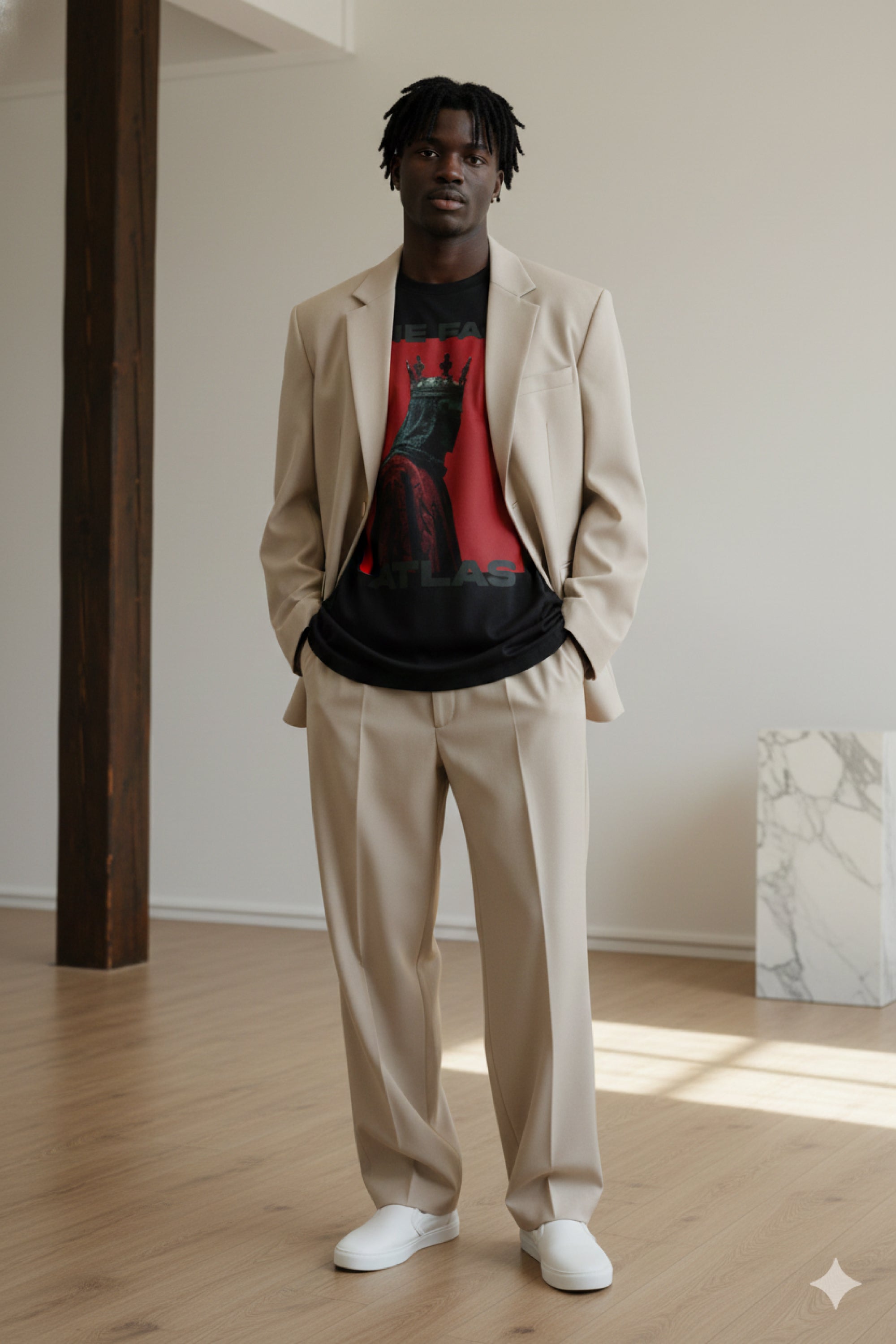 T-Shirt Boxy Fit 280GSM – Artwork Rouge Impérial « Le Roi Sans Visage »