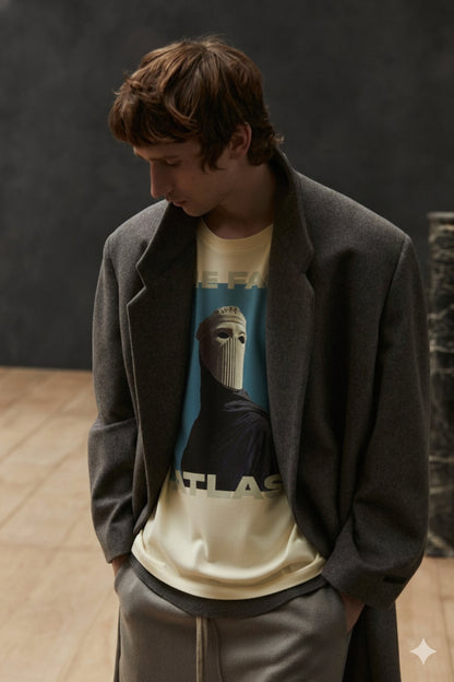 T-Shirt Boxy Fit 280GSM Bleu Nuit – Artwork Masque Statuaire